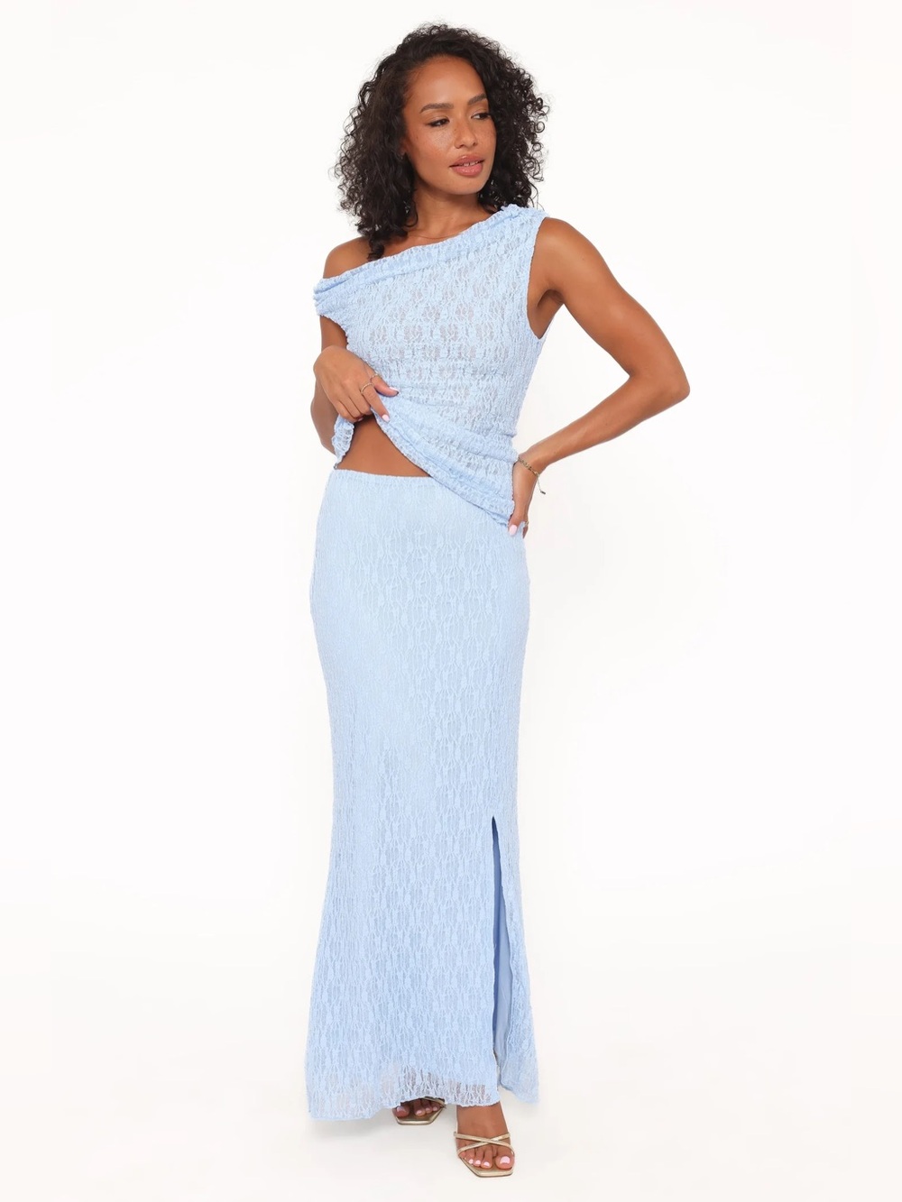 Petal & Pup Off Shoulder Lace Top & Maxi Skirt Set